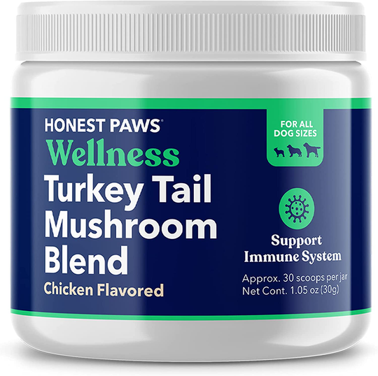 Honest Paws - Dog Turkey Tail Mushroom Blend - Made in USA - Digestive and Immunity Booster for Dogs - Shiitake, Reishi, Maitake Mushroom Extract Formula - No Filler, No Additives (1.5 oz)