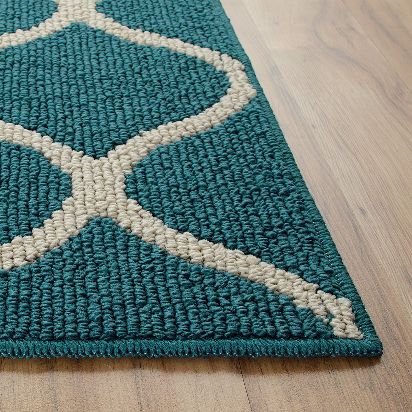 Maples Rugs Rebecca Contemporary Runner Rug Non Slip Hallway Entry Carpet [Made in USA], 1'9" x 5', Teal/Sand