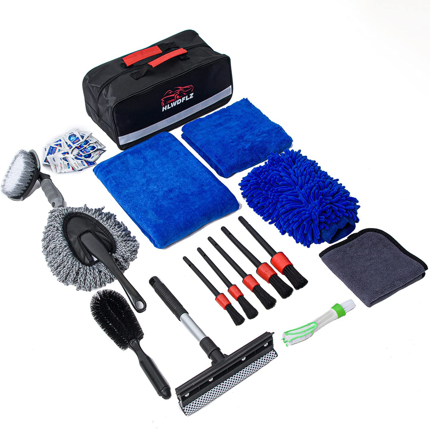 HLWDFLZ Car Cleaning Kit, Car Wash Tool Kit for Exterior and Interior Cleaning, Car Accessories - Microfiber Wash Mitts, Tire Brush, Car Detailing Brushes, Car Care Kit Black Bag(27 Pcs)