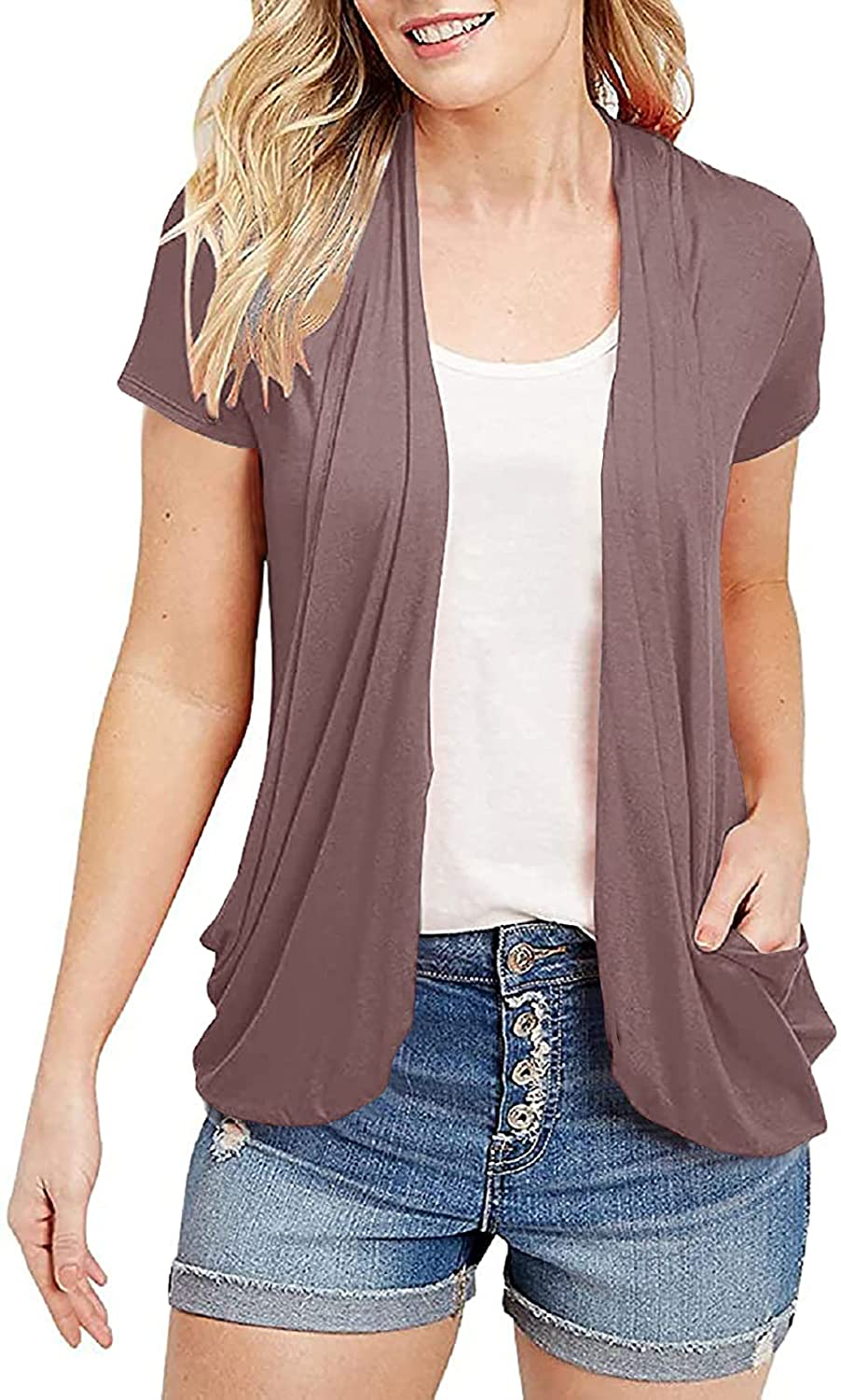 Women's Cardigans Short Sleeve Summer Lightweight Sheer Open Front Drape Sweater Tops