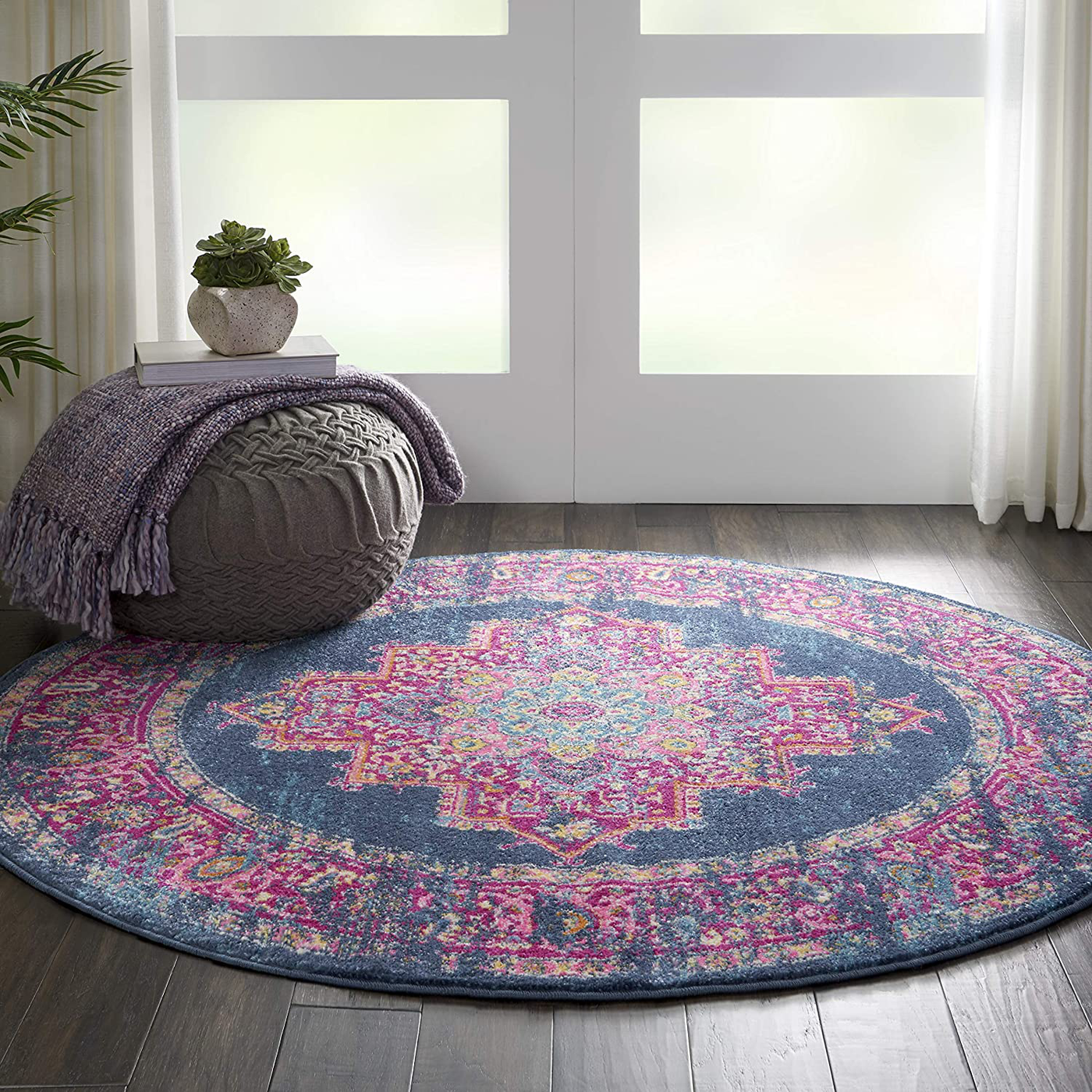 Nourison PSN03 Passion Bohemian Blue Area Rug 4'xROUND, x Round, 4 Feet