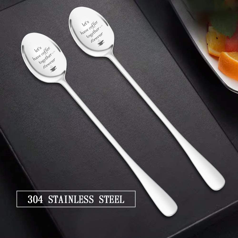 Dafuz Coffee Spoons, Let's Have Coffee Together Forever, 7.5 Inches Stainless Steel 304 Espresso Spoon, Gifts for Wife and Husband, Lover, Best Friends, Coffee Lovers (2Pcs)