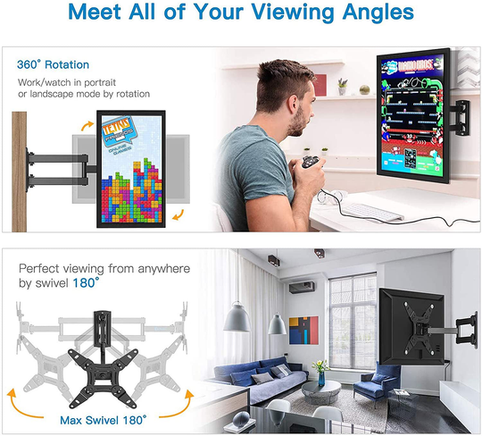 Full Motion TV Monitor Wall Mount Bracket Articulating Arms Swivels Tilts Extension Rotation for Most 13-42 Inch LED LCD Flat Curved Screen TVs & Monitors, Max VESA 200x200mm up to 44lbs by Pipishell