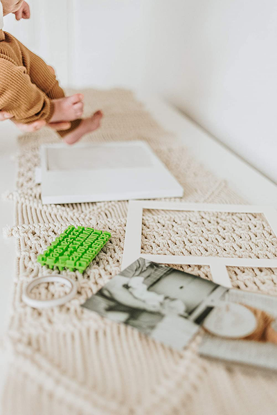 Baby Handprint & Footprint Keepsake Photo Frame Kit - Personzalize it w/ Free Stencil! Non-Toxic Clay, Wall/Table Wood Picture Frame. Perfect Registry, Baby Shower, New Mom, Birthday & Newborn Gift!