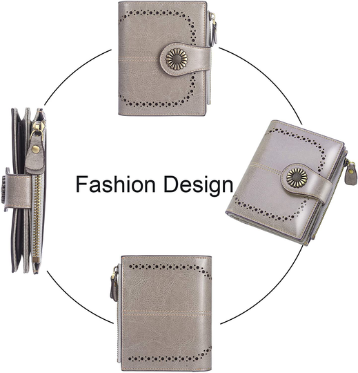 Lavemi Womens Leather Wallet RFID Blocking Small Bifold Compact Credit Card Case Purse for Women with ID Window Zipper Pocket