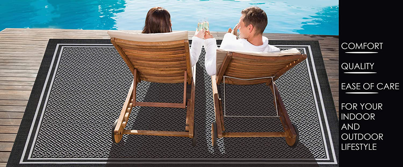 Gertmenian 22013 Outdoor Rug Freedom Collection Bordered Theme Smart Care Deck Patio Carpet 2x6 Runner, Border Black