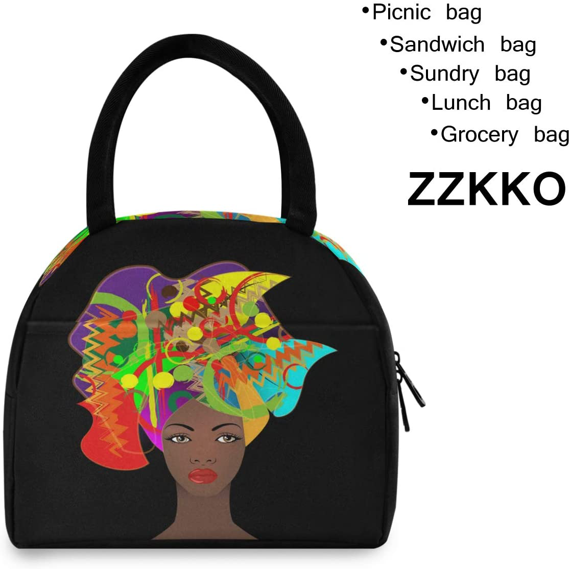 ZZKKO Floral Skull Lunch Bag Box Tote Organizer Lunch Container Insulated Zipper Meal Prep Cooler Handbag For Women Men Home School Office Outdoor Use