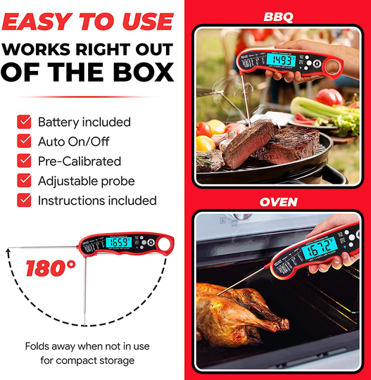 Alpha Grillers Instant Read Meat Thermometer for Grill and Cooking. Best Waterproof Ultra Fast Thermometer with Backlight & Calibration. Digital Food Probe for Kitchen, Outdoor Grilling and BBQ!