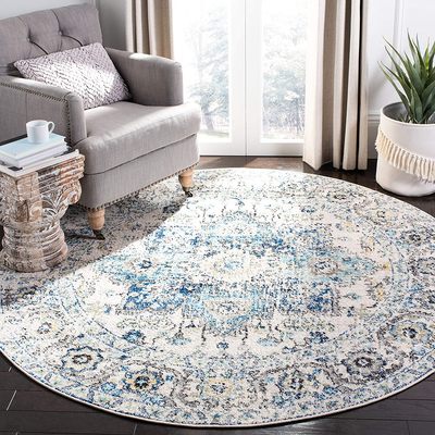 Safavieh Madison Collection MAD603K Oriental Snowflake Medallion Distressed Non-Shedding Stain Resistant Living Room Bedroom Area Rug, 4' x 4' Round, Turquoise / Ivory