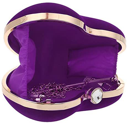 Mini Handbag Heart Shape Clutch Purse Velvet Shoulder Bag Evening Tote Chain Purse