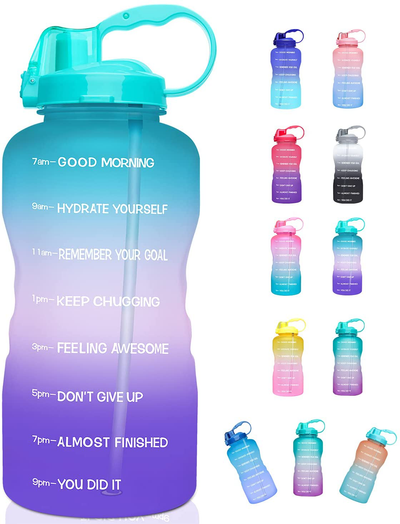  Motivational Water Bottle with Time Marker & Straw, Leakproof Tritan BPA Free for Fitness, Gym and Outdoor Sports