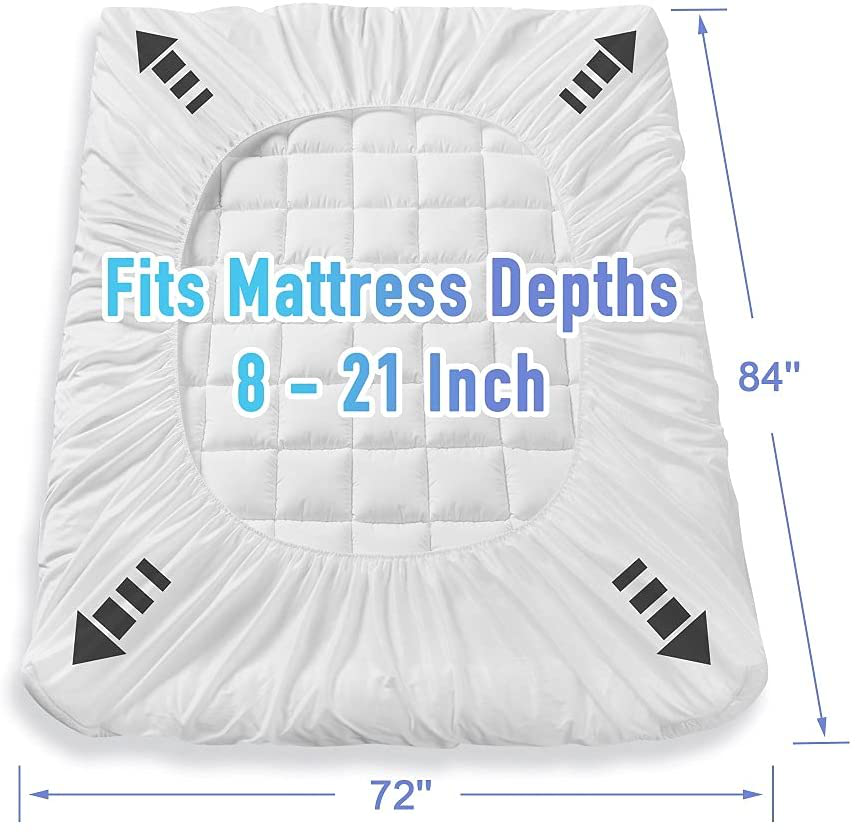 MATBEBY Bedding Quilted Fitted King Mattress Pad Cooling Breathable Fluffy Soft Mattress Pad Stretches up to 21 Inch Deep, King Size, White, Mattress Topper Mattress Protector