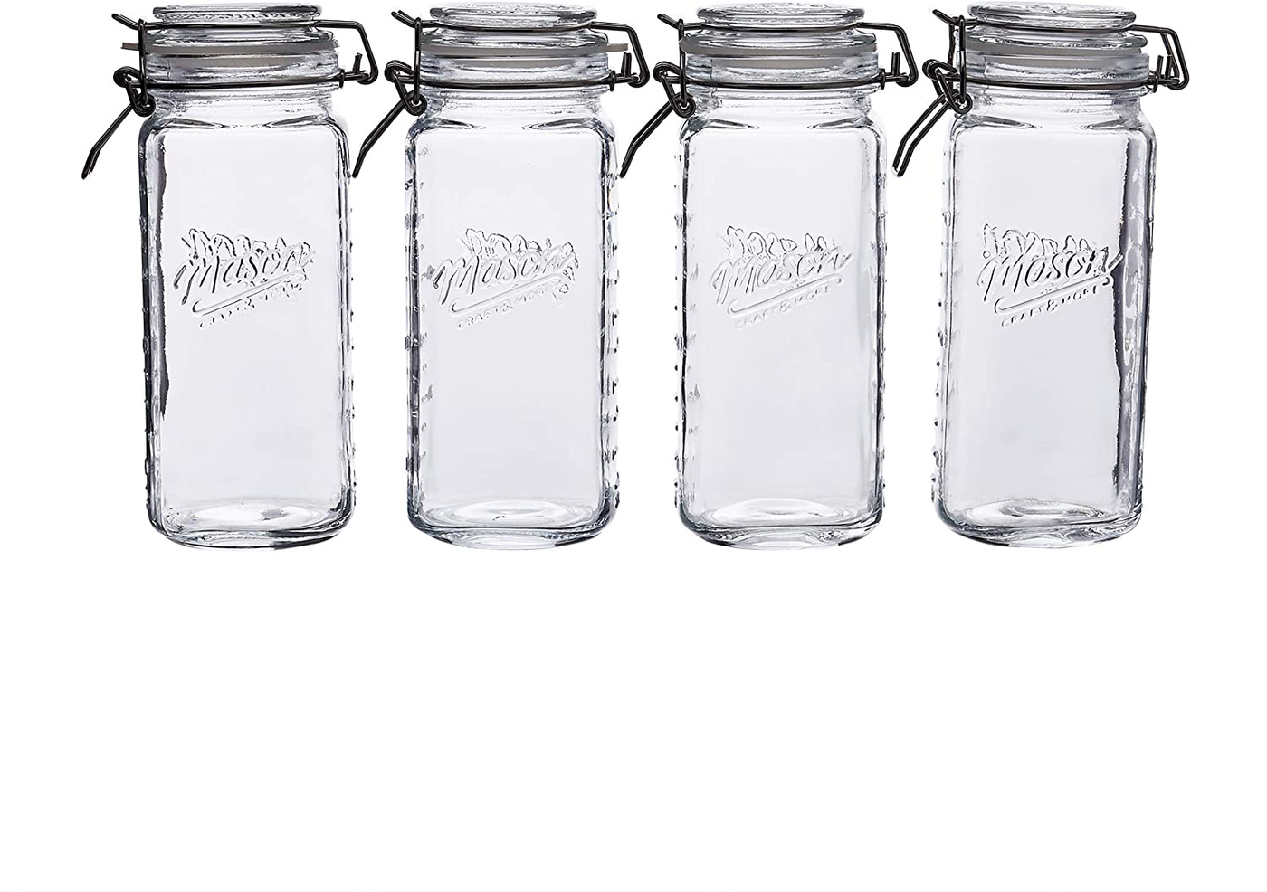 Mason Craft & More Airtight Kitchen Food Storage Clear Glass Clamp Jars, 4 Pack of 22 Ounce (0.65 Liter) Mini Clamp Jar