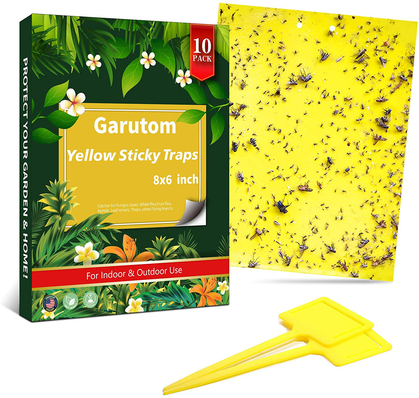 Dual-Sided Yellow Sticky Traps for Flying Plant Insect Such as Fungus Gnats, Whiteflies, Aphids