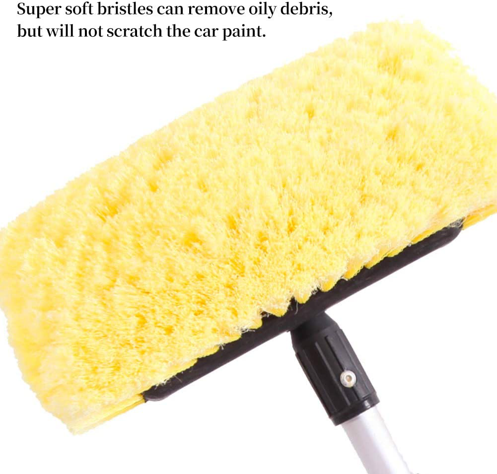 Buyplus Car Wash Brush with Long Handle - 12 Foot Telescopic Flow Through Car Washing Brush with Hose Attachment, Soft Bristle Head for RV, Trucks, No Scratch Dip Car Cleaning Water Brush