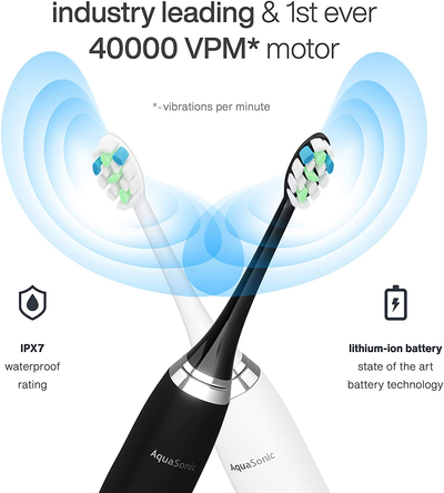 Ultra Whitening 40,000 VPM Electric Smart ToothBrushes 4 Modes with Smart Timers - 10 ProFlex Brush Heads & 2 Travel Cases