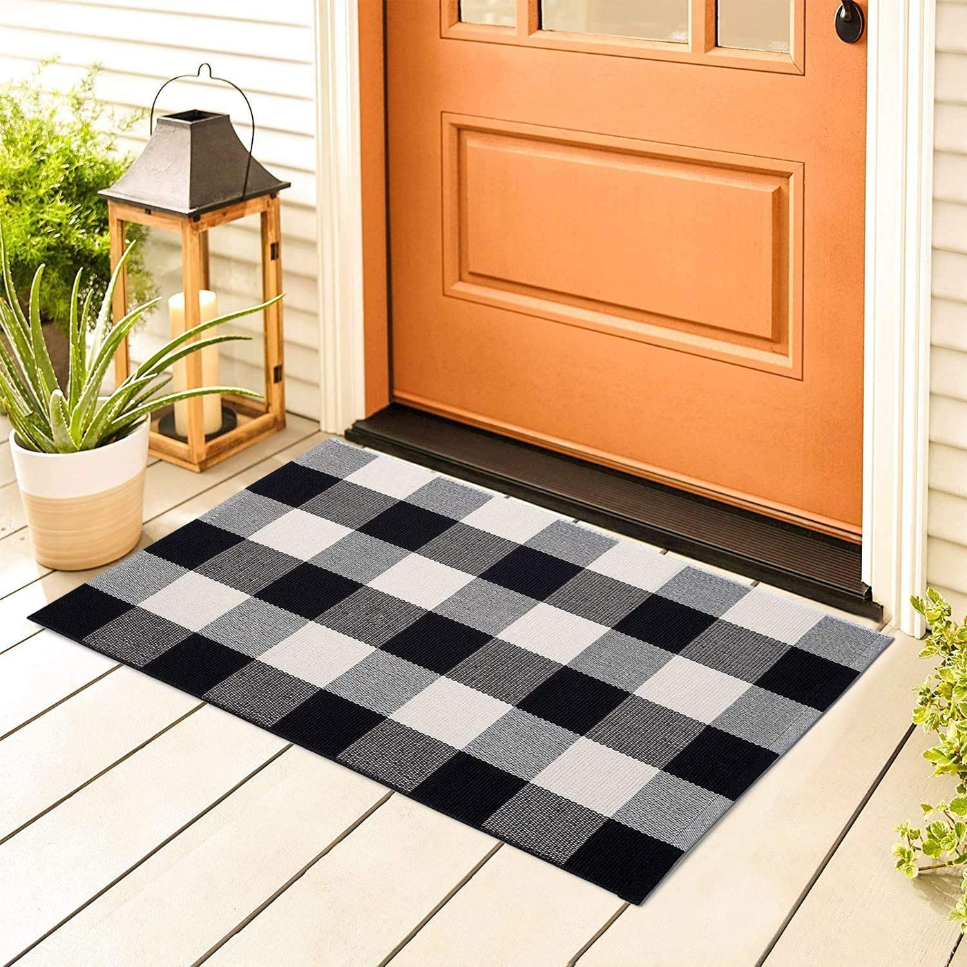 Buffalo Check Area Rug,Hauswahl Cotton Plaid Rug Black/White Hand-Woven Buffalo Checkered Floor Mats Washable Carpet for Porch Doormat Kitchen Rugs (2'x3', Black/White)