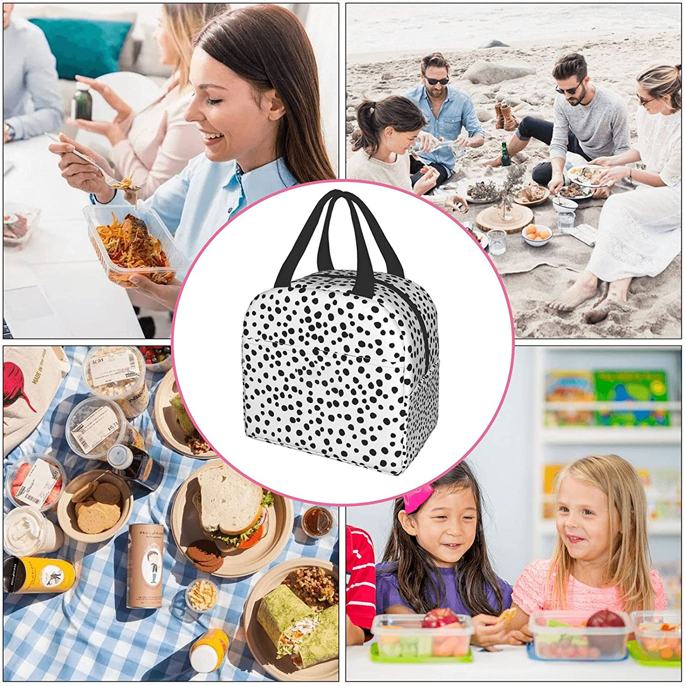 Easy Insulated Lunch Bags for Women Men, Cute Reusable Lunch Boxes Small Suitable Girls Boys Teens Work Picnic Travel, Strawberry
