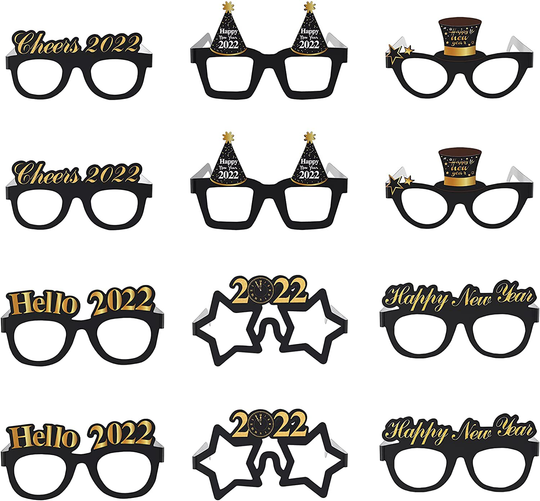 12Pcs Happy New Year Eyeglasses 2022 New Year Glasses Fancy Decorative Glasses New Year Party Favors for 2022 New Year's Eve Party Supplies