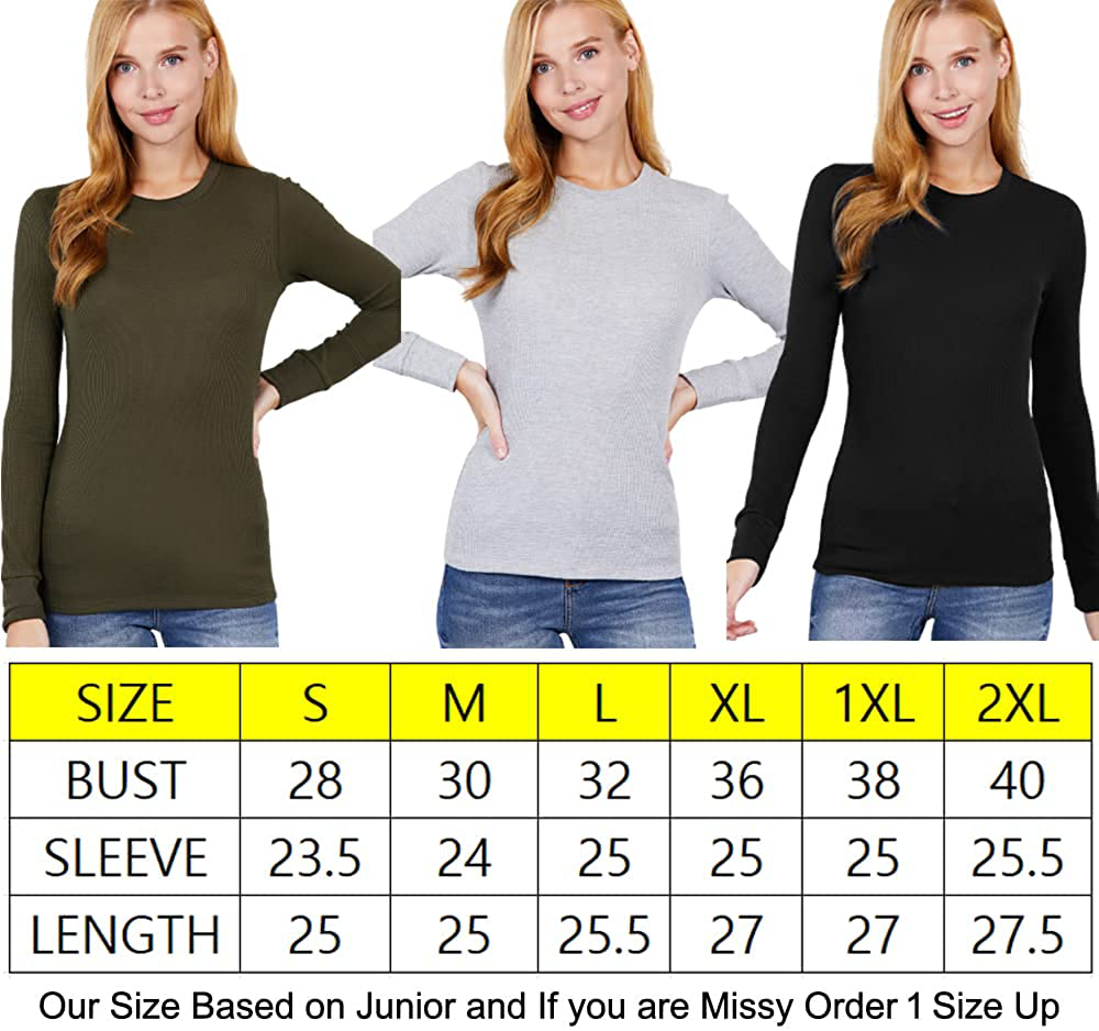 Womens Basic Solid Lightweight Long Sleeve Crew Neck & V Neck Fitted Thermal Warm wear Top Shirt Plus (S-2XL)