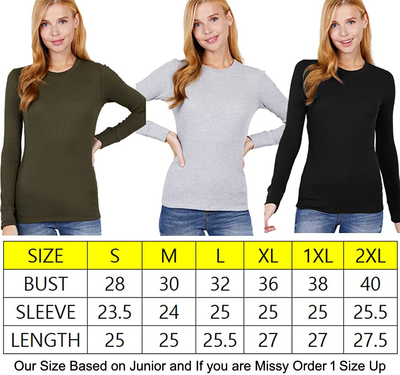 Womens Basic Solid Lightweight Long Sleeve Crew Neck & V Neck Fitted Thermal Warm wear Top Shirt Plus (S-2XL)