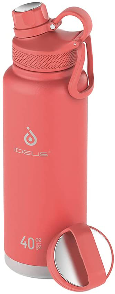 Insulated Water Bottle with 2 Leak-Proof Lids, IDEUS Brand, 40oz, Thermos Water Flask, For Kids, Hiking, Bike, Mars Celadon Color