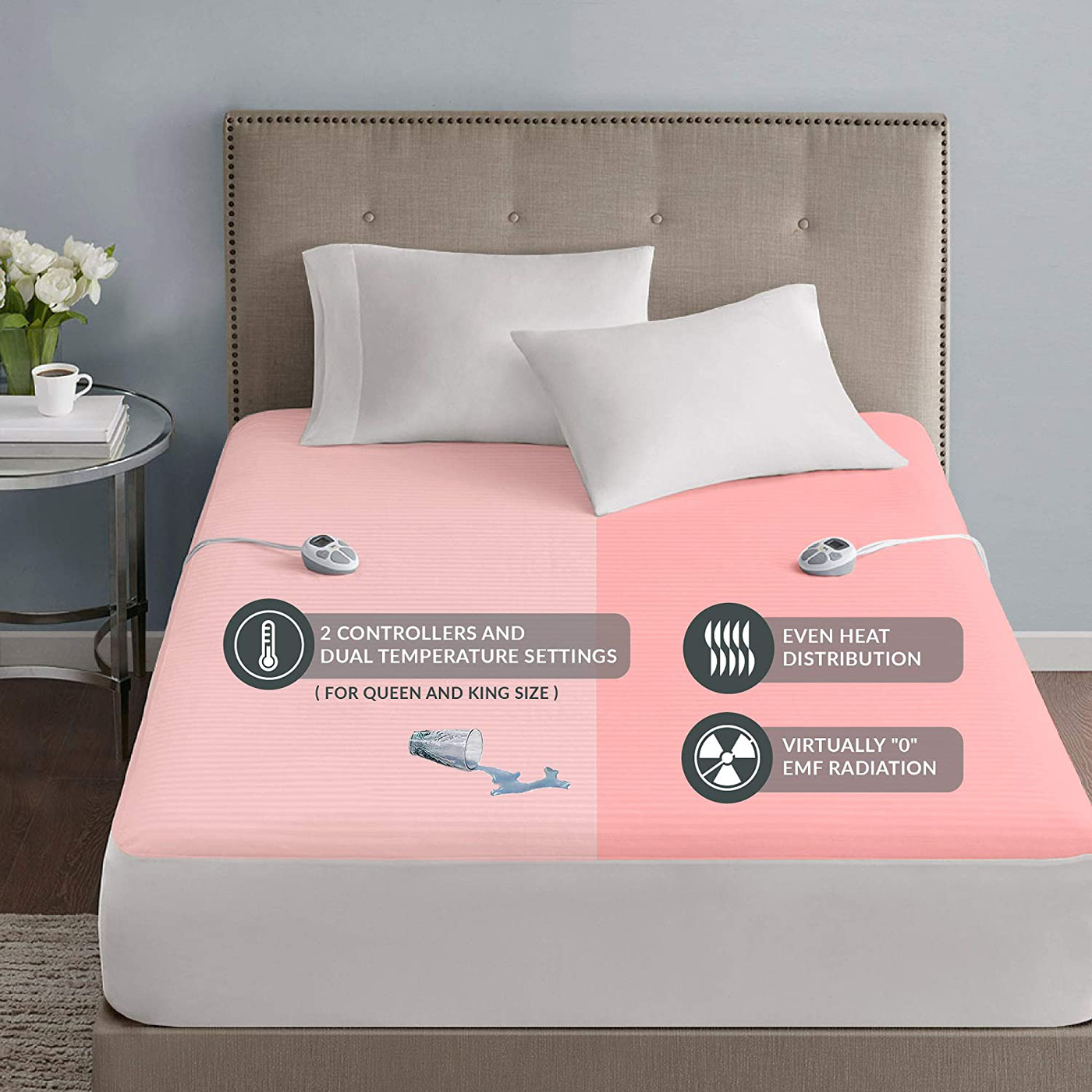 Serta Waterproof Mattress Pad-Cotton Blend Electric Bed Warmer with 10 Heat Settings Controller Zero Radiation, Auto Shut Off, 18" Deep All Around Elastic Pocket, Cal King, White