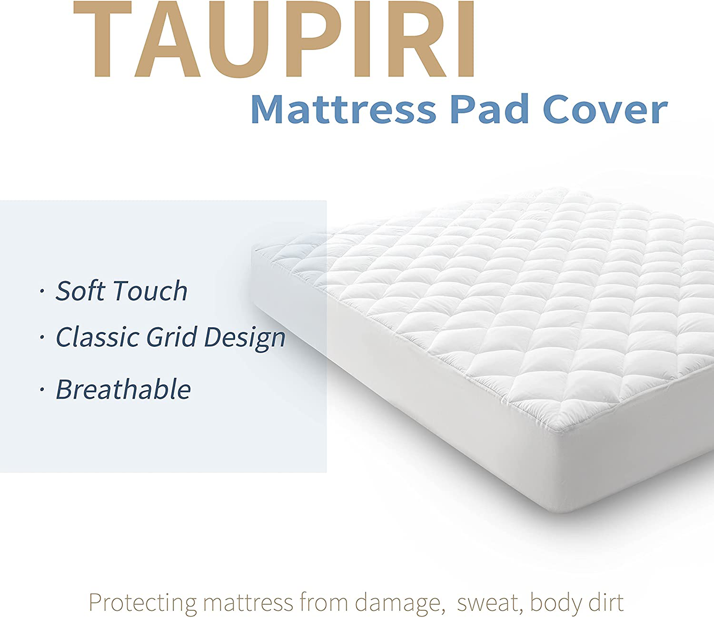 Taupiri California King Quilted Mattress Pad Cover with Deep Pocket (8"-21"), Cooling Soft Pillowtop Mattress Cover, White