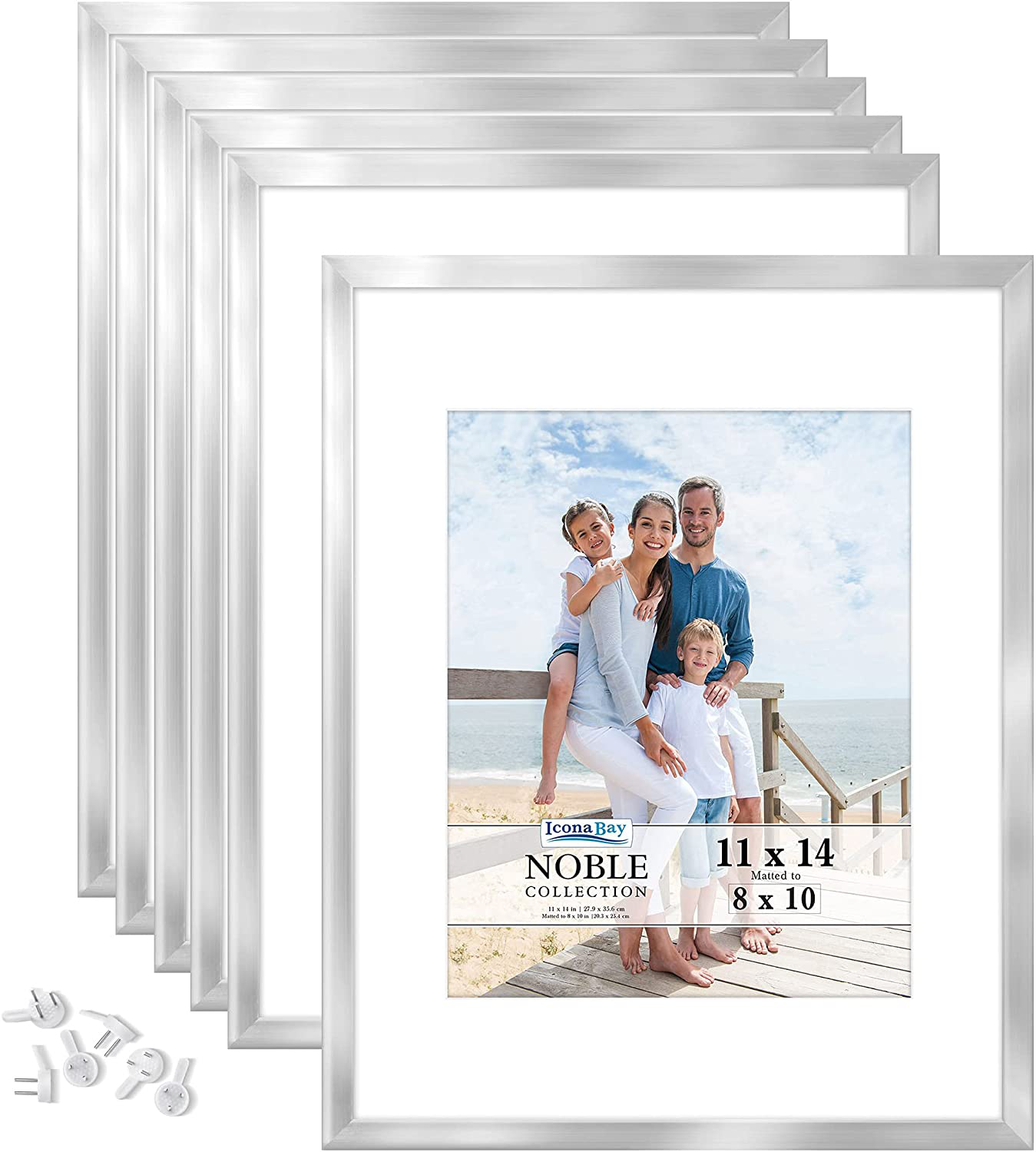 Icona Bay 8x10 Picture Frames (Silver, 6 Pack), Modern Professional Frame Set, Noble Collection