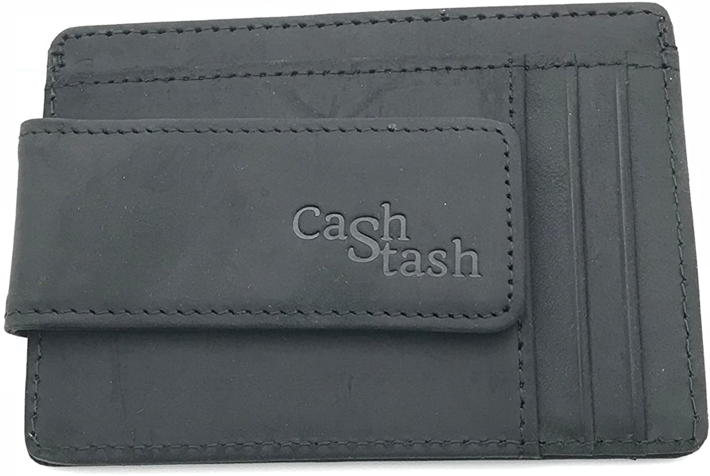 Cash Stash Leather Money Clip Slim Minimalist Wallet with RARE EARTH Magnets Plus RFID Theft Protection