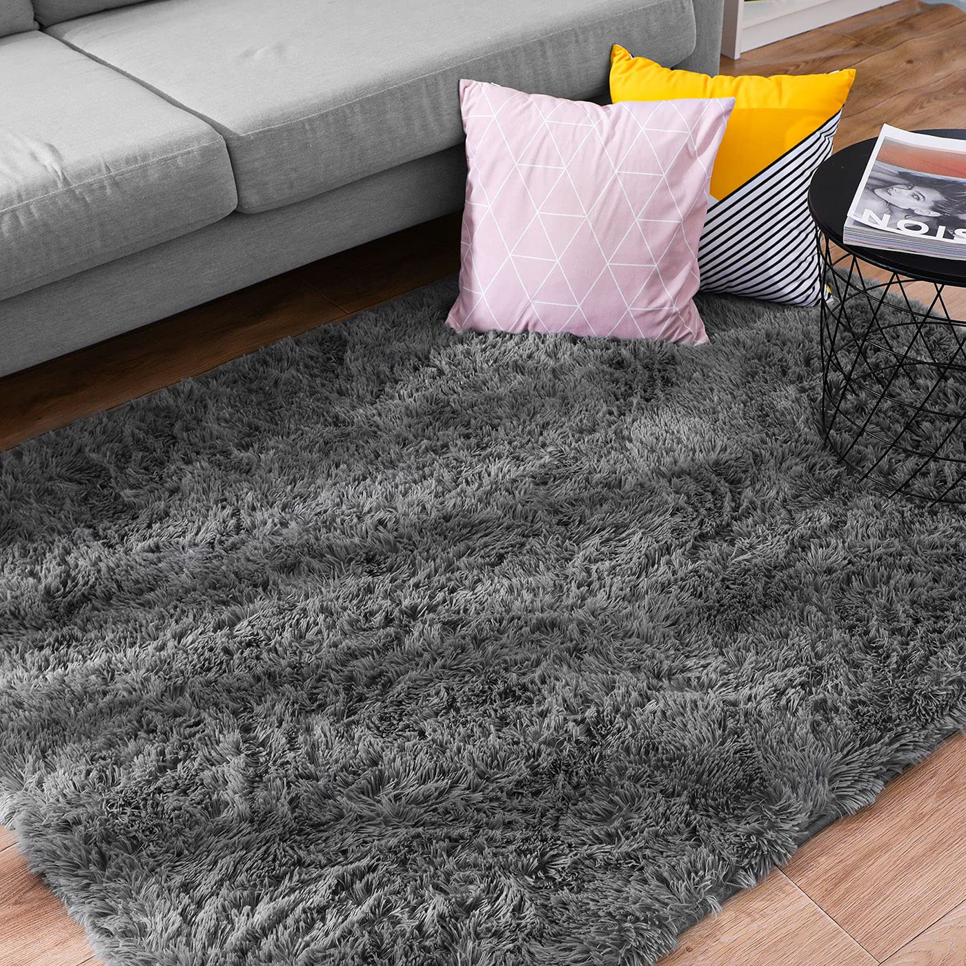 Ophanie Small Area Rug, 2 x 3 Feet Throw Rug, Fluffy Shag Fuzzy Soft Grey Rugs for Bedroom, Plush Shaggy Bedside Indoor Floor Room Carpet for Kids Baby Teen Dorm Home Decor Aesthetic, Nursery