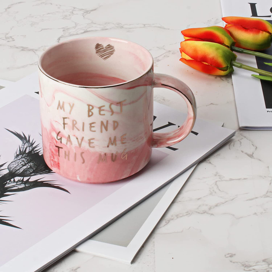 Best Friend Birthday Gifts for Women - My Best Friend Gave Me This Mug - Funny Friendship Gifts for Women - Gifts for BFF, Bestfriend, Besties, Sister, Her, Woman - Pink Marble Mug, 11.5oz Coffee Cup