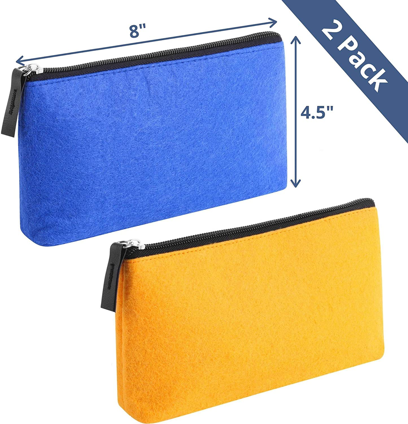 Mr. Pen- Pencil Case, Pencil Pouch, 2 Pack, Yellow and Blue, Felt Fabric Pencil Case, Pen Bag, Pencil pouch Small, Pen Case, School Supplies, Pencil Case, Pencil Bags, Pencil Pouches with Zipper