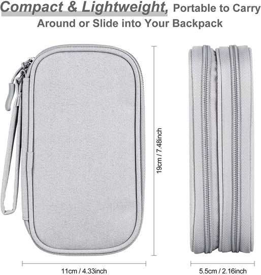Bevegekos Electronics Accessories Organizer Pouch Bag, Designed for Power Adapter/Charger/Cables/Mouse, for Travel (Light Grey)