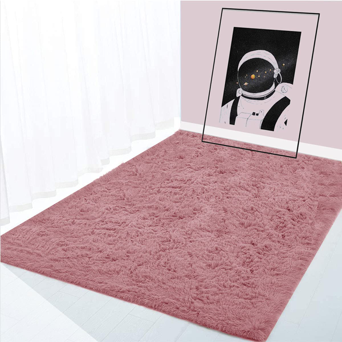 BOYASEN Ultra Soft Indoor Modern Area Rugs Fluffy Living Room Carpets for Children Bedroom Home Decor Nursery Rug (4 x 5 ft, Rose Pink)