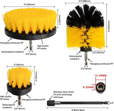 [4 Pack] Auto Detailing Drill Brush Set, Wheel Cleaner Brush, Car Cleaner Wash Brush Supplies Kit Fit Tire, Car Mats, Floor Mat, Bathroom and Auto Power Scrubber Brush Cleaning Sets