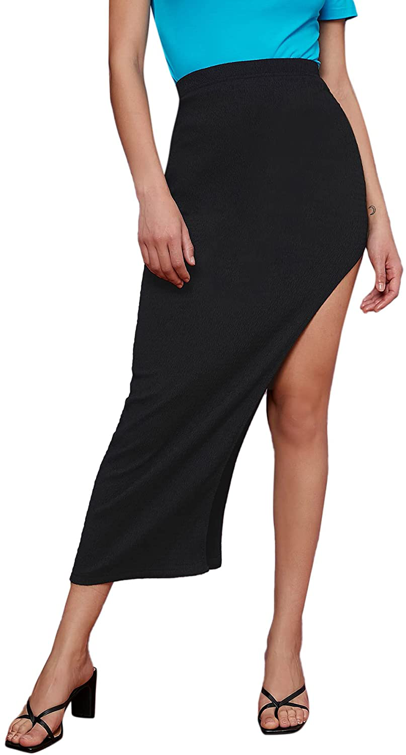 SheIn Women's Slit Midi Skirt Split Bodycon Pencil Ribbed Knit Midi Skirts