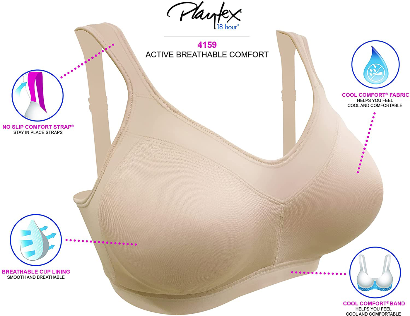 Playtex Women's 18 Hour Active Lifestyle Full Coverage Bra #4159