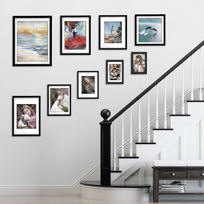 HappyHapi 4x6 Inch Picture Frames，Set of 10 Wooden Picture Frames, Tabletop or Wall Display Decoration for Photos, Paintings, Landscapes, Posters, Artwork (Black)