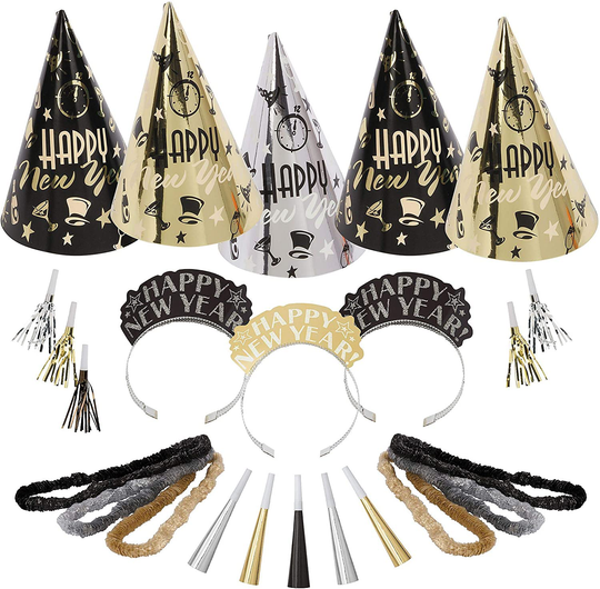 Midnight Party 2022 New Year's Eve Decorations Party Supplies for 10, Includes Cone Hats and Glitter Tiaras