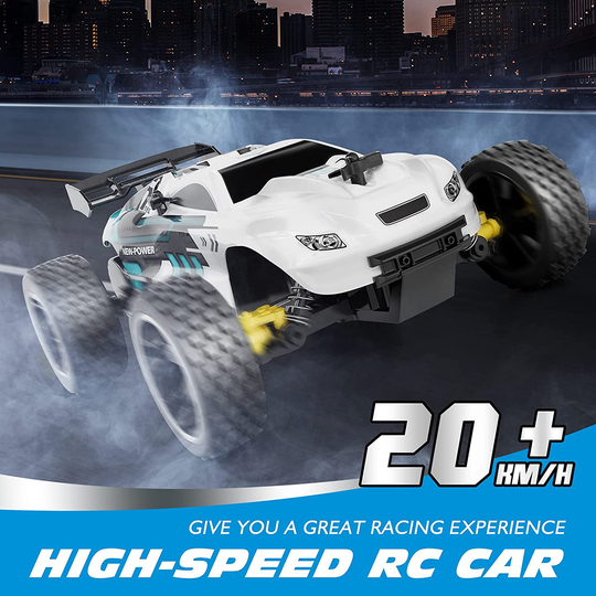 RC Racing Car, 2.4Ghz High Speed Remote Control Car, 1:18 2WD Toy Cars Buggy for Boys & Girls with Two Rechargeable Batteries for Car, Gift for Kids (White)
