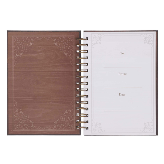 Christian Art Gifts Large Hardcover Notebook/Journal | Man of God – 1 Timothy 6:11 Bible Verse | Names of God Brown Inspirational Wire Bound Spiral Notebook w/192 Lined Pages, 6” x 8.25”