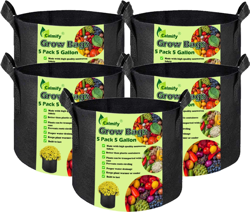 5 Pack 1 Or 5 Gallon Heavy-Duty Thickened Aeration Fabric Planting Pots With Handles