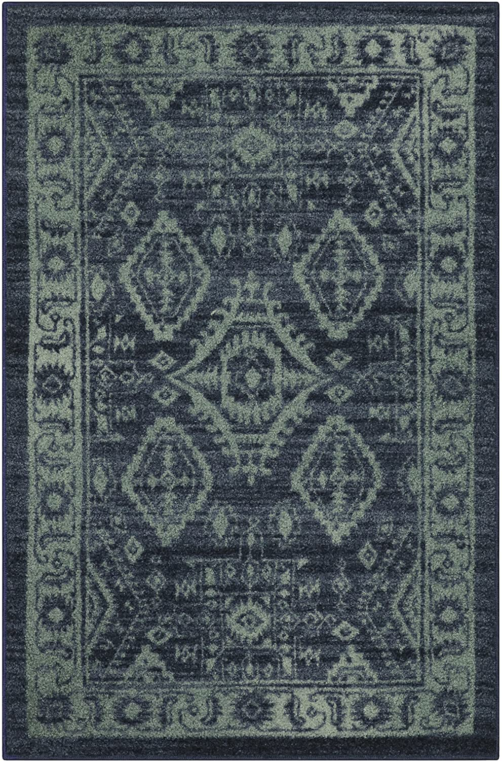 Maples Rugs Georgina Traditional Kitchen Rugs Non Skid Accent Area Carpet [Made in USA], 2'6 x 3'10, Navy Blue/Green