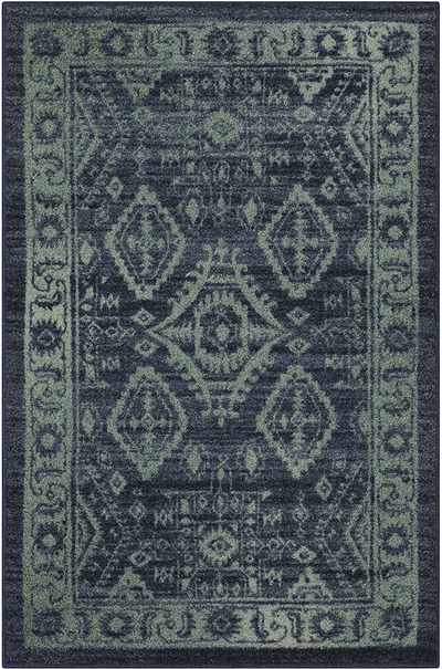 Maples Rugs Georgina Traditional Kitchen Rugs Non Skid Accent Area Carpet [Made in USA], 2'6 x 3'10, Navy Blue/Green