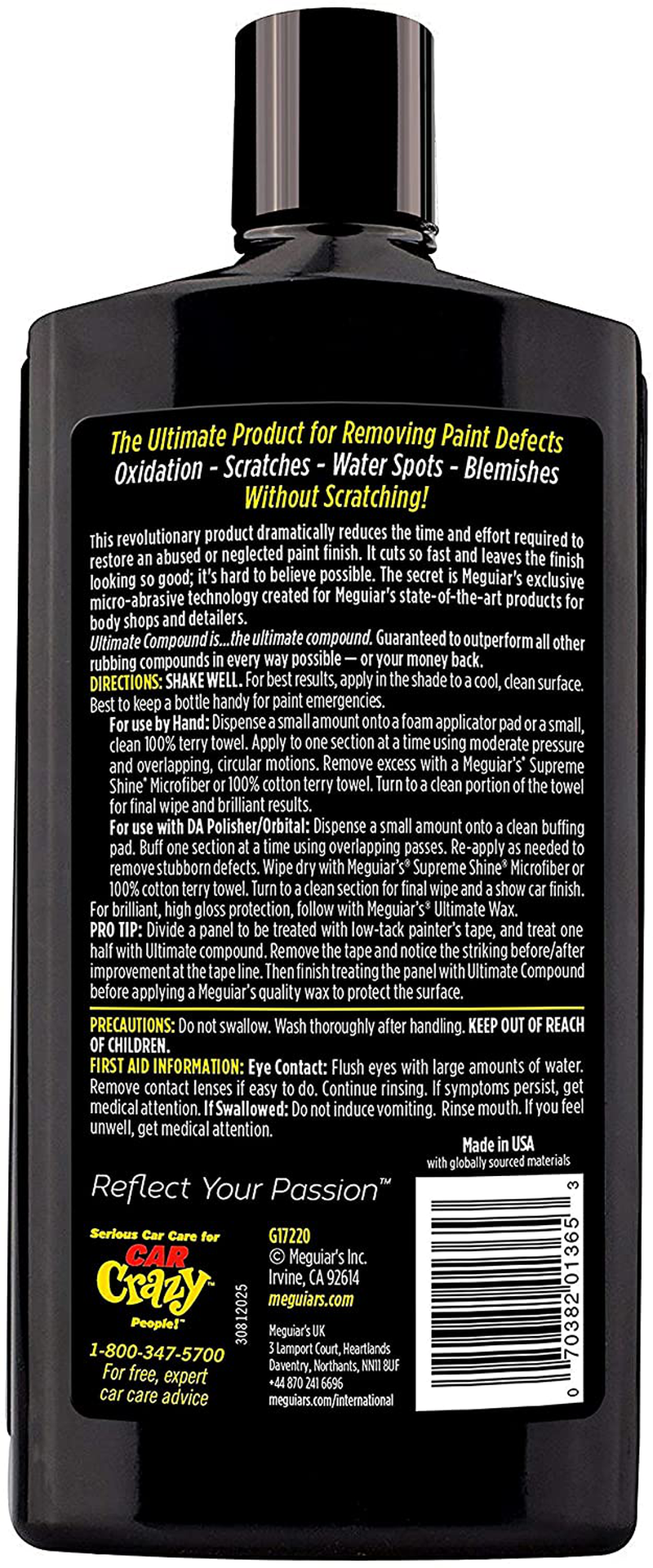 Meguiar's G17220 Ultimate Compound, Color & Clarity Restorer, Scratch & Swirl Remover, 20 Fl oz