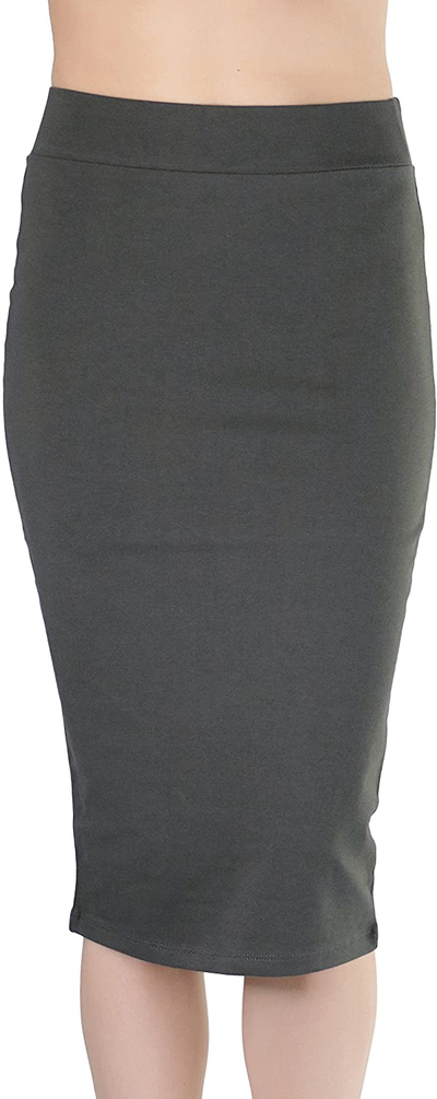 ToBeInStyle Women's Premium Cotton-Blend Basic Knee Skirt