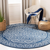 Safavieh Tulum Collection TUL264N Moroccan Boho Distressed Non-Shedding Dining Room Entryway Foyer Living Room Bedroom Area Rug, 5' x 5' Round, Navy / Ivory