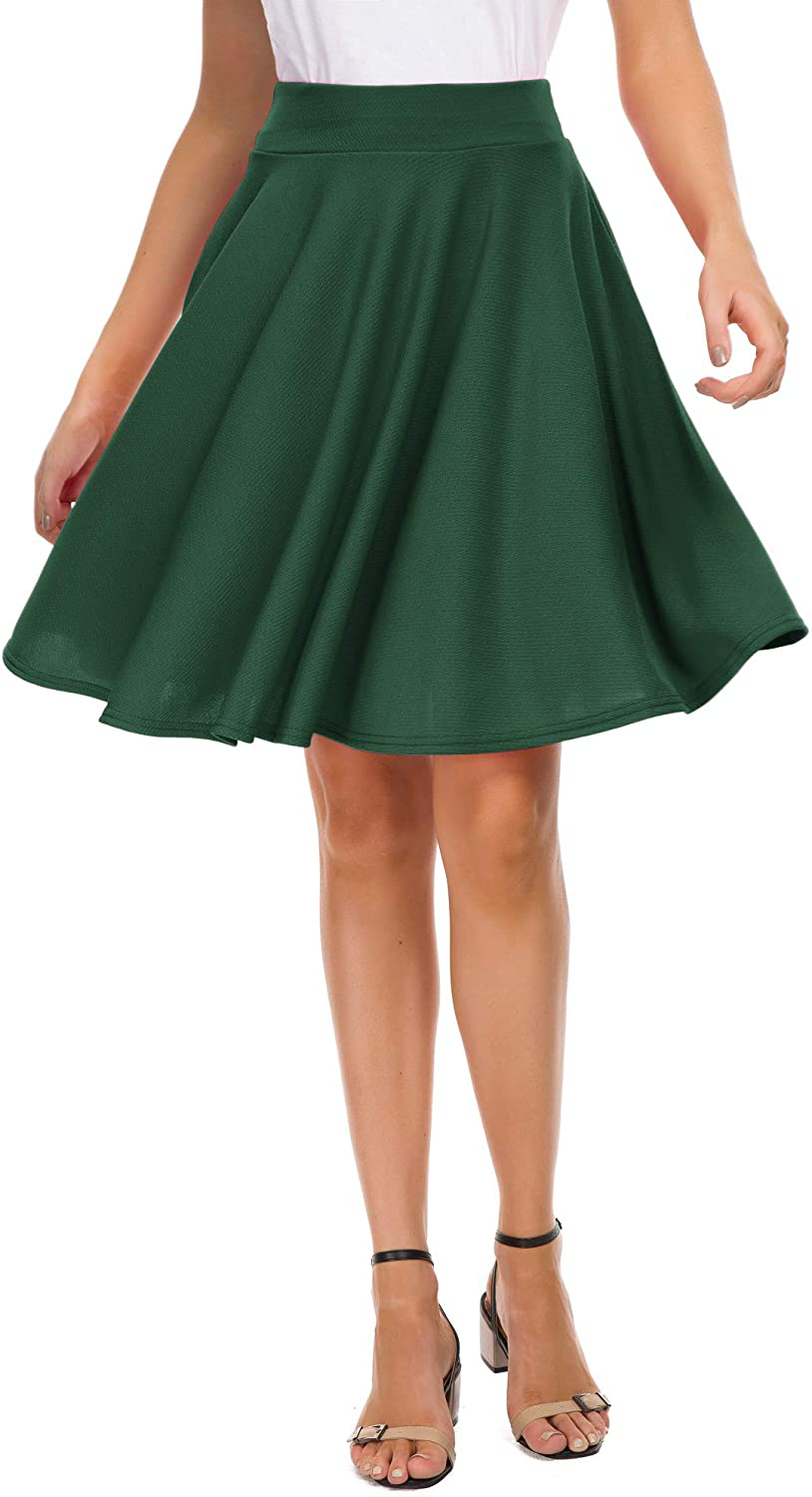 EXCHIC Women’s Basic Skirt A-Line Midi Dress Casual Stretchy Mini Skater Skirt