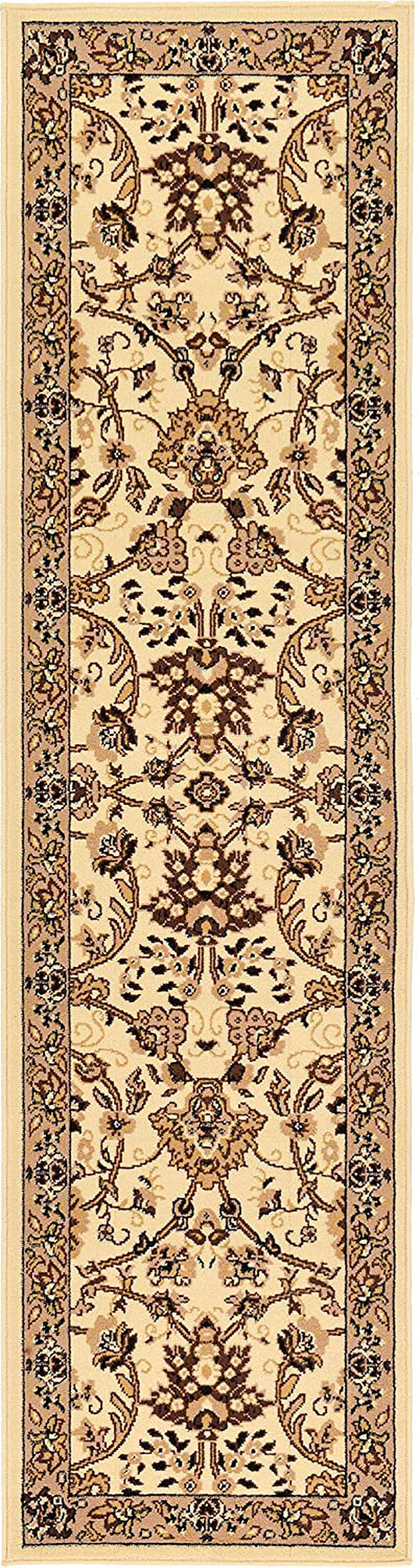 Unique Loom Kashan Traditional Floral Area Rug, 2 Feet 2 Inch x 8 Feet 2 Inch, Ivory/Tan